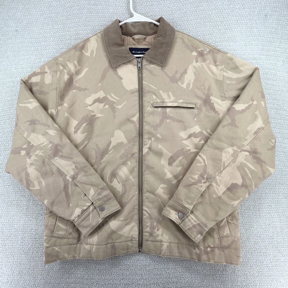 Abercrombie Fitch Workwear Lined Jacket Mens L Camo Quilt Lined Corduroy Collar